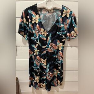 Floral Button-Front Mini Dress - Roxy XS